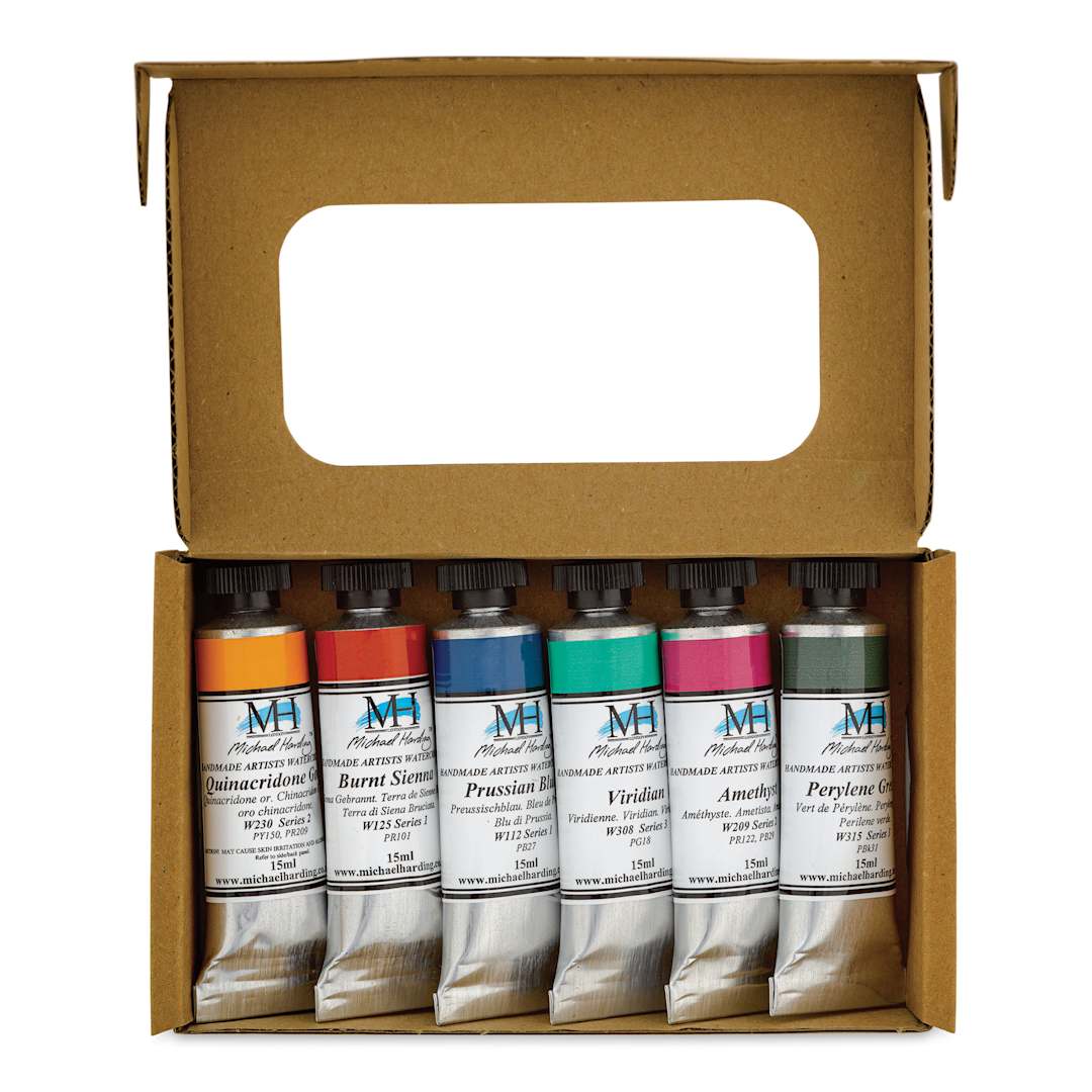 Open in modal - Michael Harding Artists Watercolors - Granulation, Set of 6, 15 ml open package