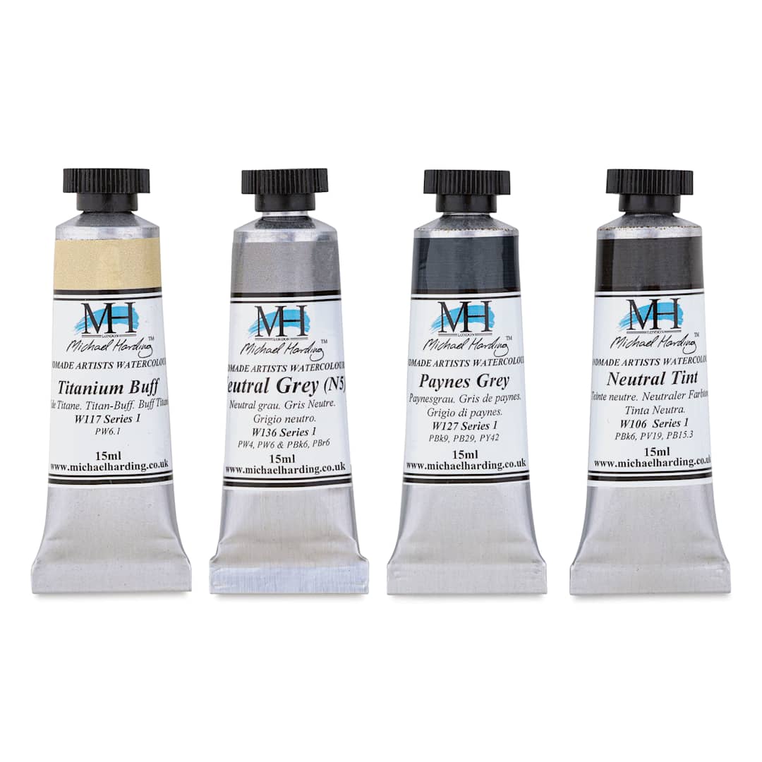 Open in modal - Michael Harding Artists Watercolors - Grey Essentials, Set of 4, 15 ml