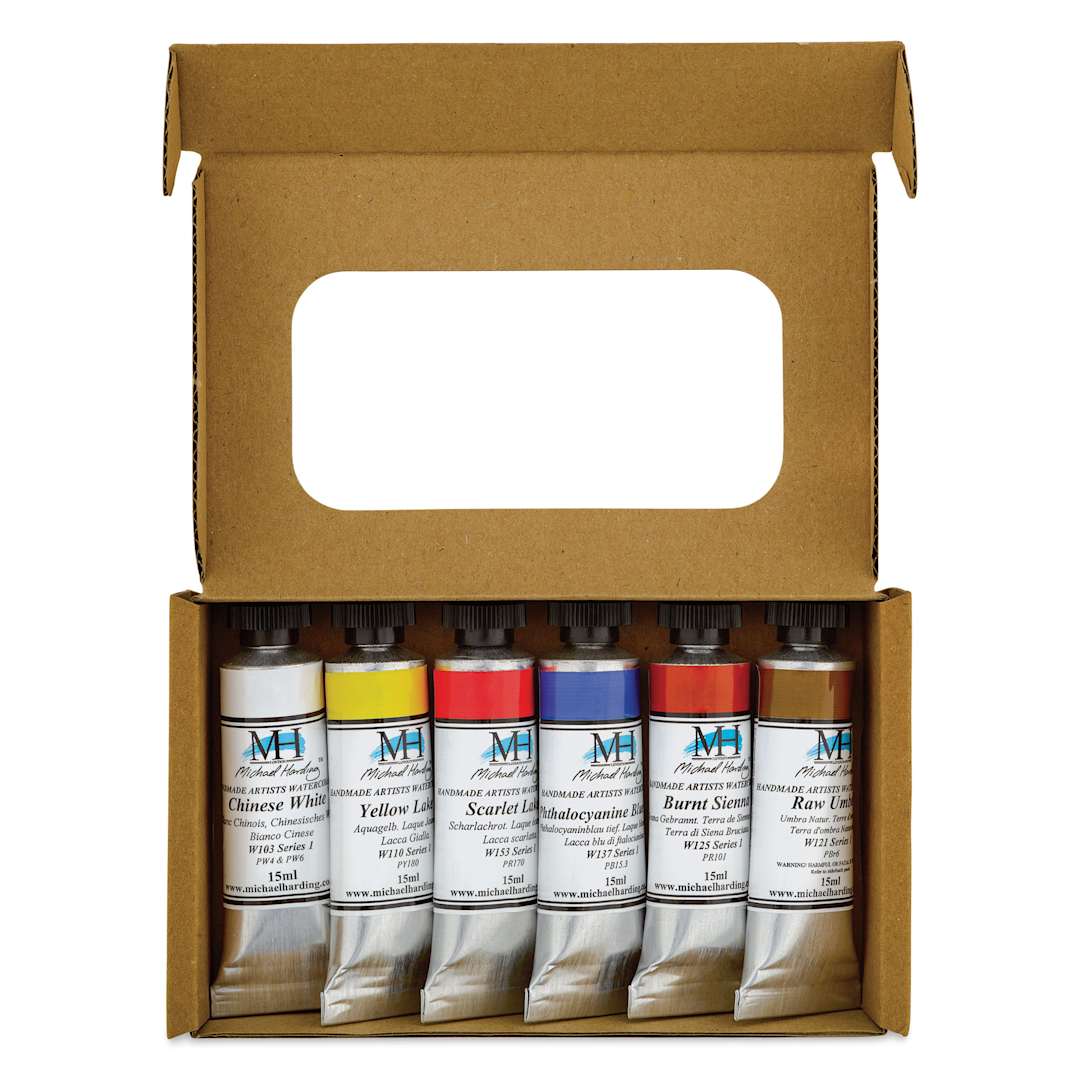 Open in modal - Michael Harding Artists Watercolors - MH Primary, Set of 6, 15 ml open package