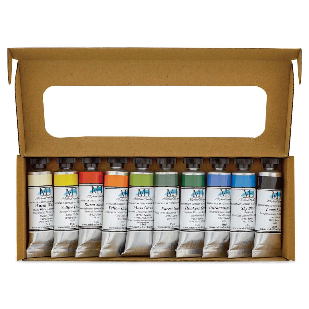 Open in modal - Michael Harding Artists Watercolors - Traditional English Landscape, Set of 10, 15 ml open package