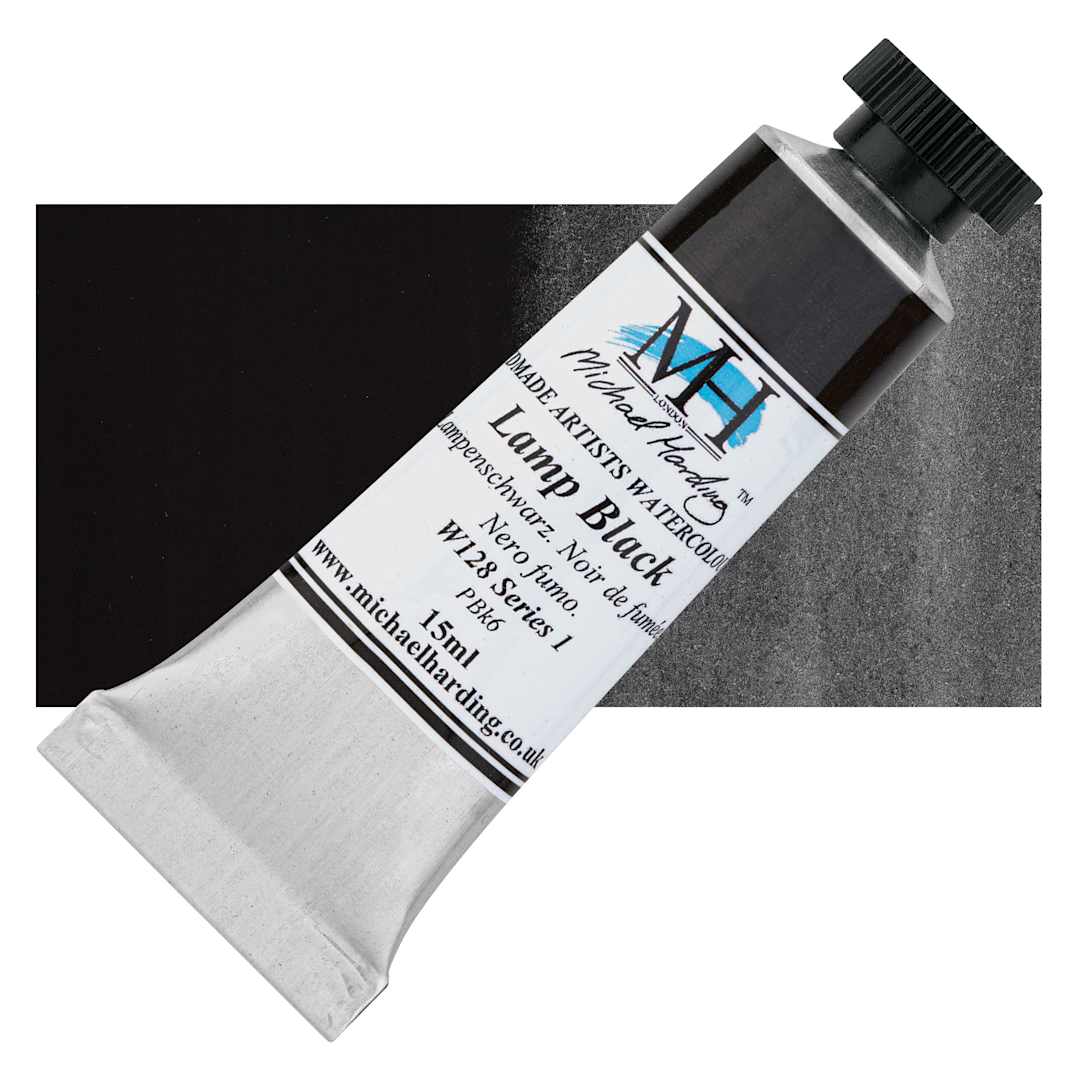Open in modal - Michael Harding Artists Watercolor - Lamp Black, 15 ml tube and swatch
