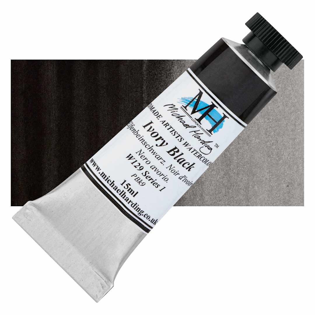 Open in modal - Michael Harding Artists Watercolor - Ivory Black, 15 ml tube and swatch