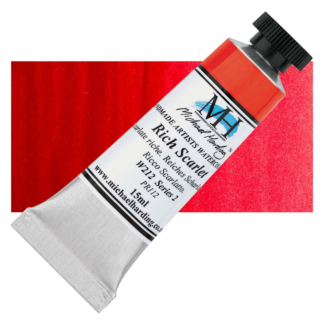 Open in modal - Michael Harding Artists Watercolor - Rich Scarlet, 15 ml tube and swatch