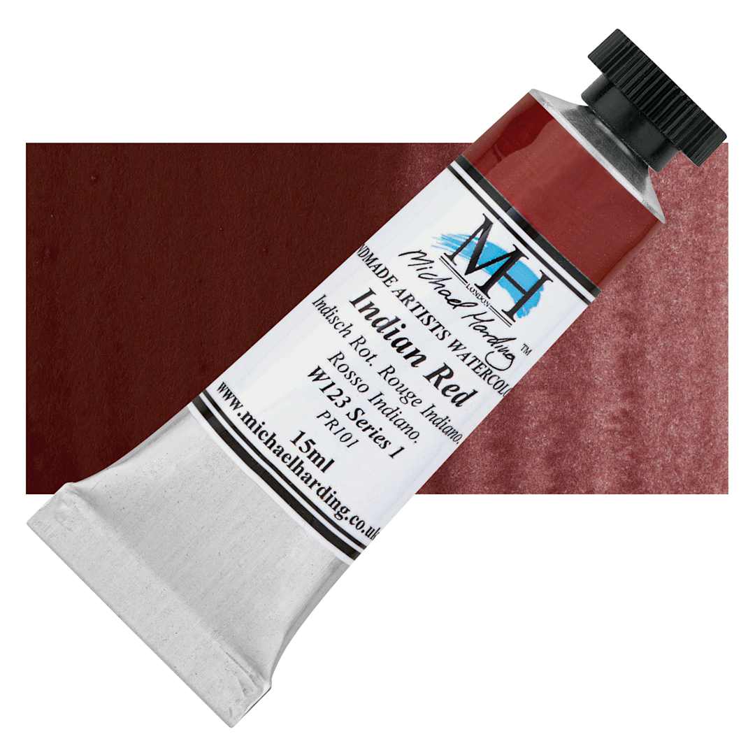 Open in modal - Michael Harding Artists Watercolor - Indian Red, 15 ml tube and swatch