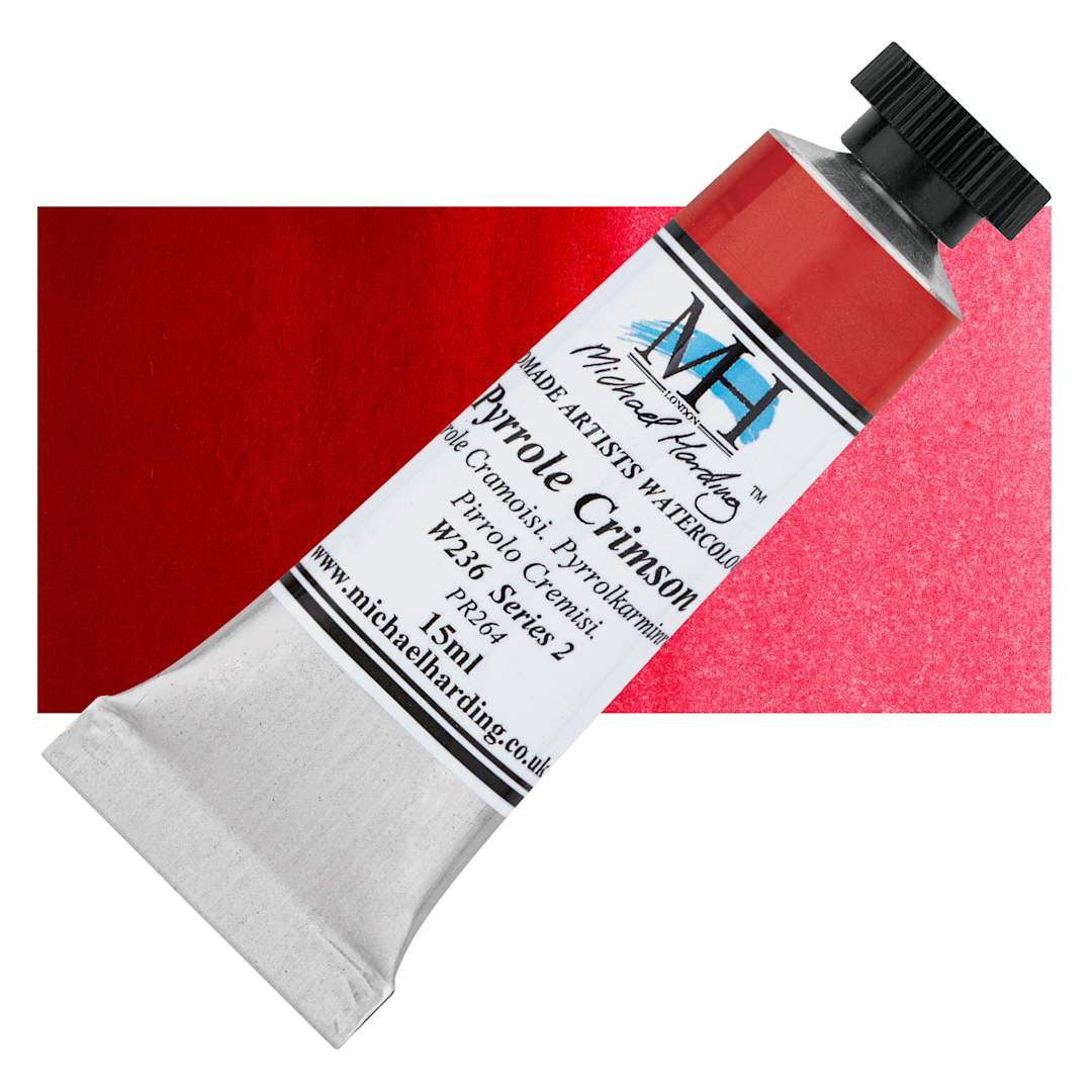 Open in modal - Michael Harding Artists Watercolor - Pyrrole Crimson, 15 ml tube and swatch