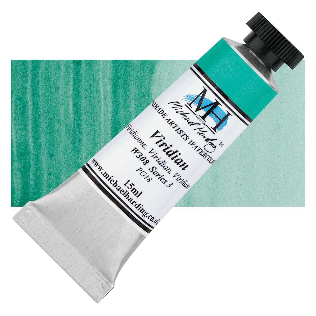 Open in modal - Michael Harding Artists Watercolor - Viridian, 15 ml tube and swatch
