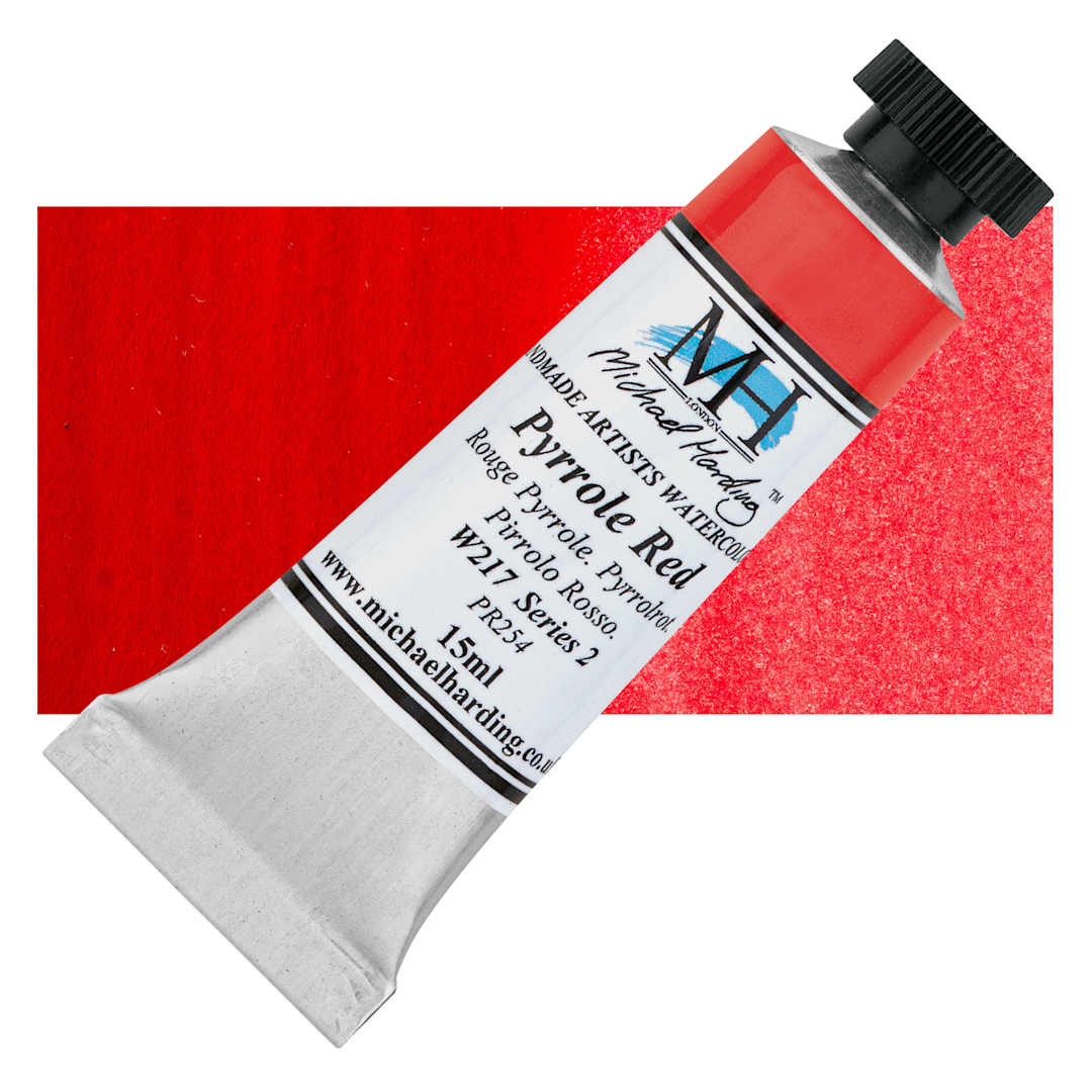 Open in modal - Michael Harding Artists Watercolor - Pyrrole Red, 15 ml tube and swatch