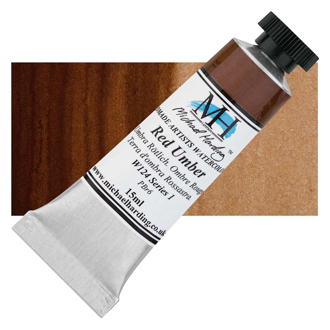 Open in modal - Michael Harding Artists Watercolor - Red Umber, 15 ml tube and swatch