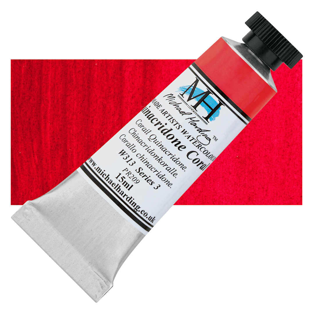 Open in modal - Michael Harding Artists Watercolor - Quinacridone Coral, 15 ml tube and swatch