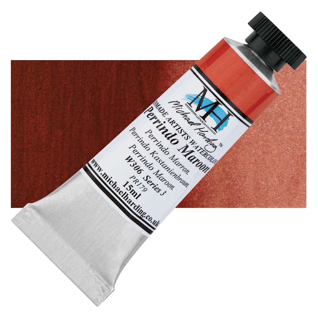 Open in modal - Michael Harding Artists Watercolor - Perrindo Maroon, 15 ml tube and swatch