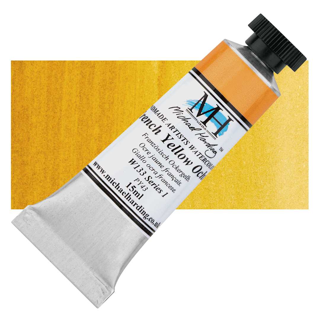 Open in modal - Michael Harding Artists Watercolor - French Yellow Ochre, 15 ml tube and swatch