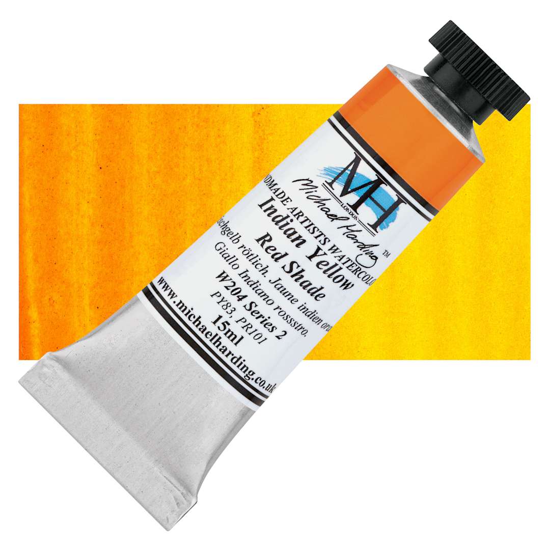 Open in modal - Michael Harding Artists Watercolor - Indian Yellow Red Shade, 15 ml tube and swatch