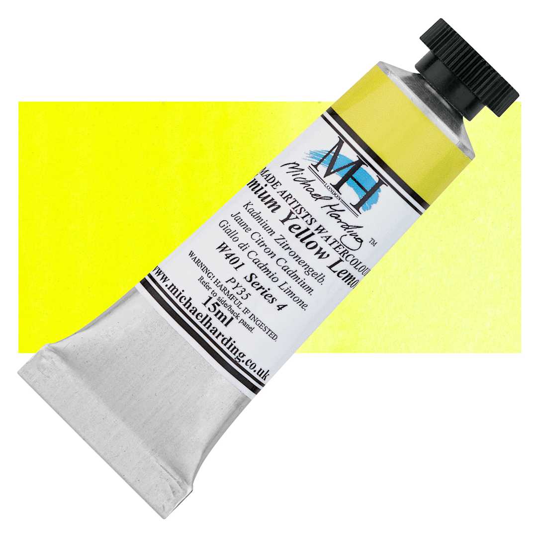 Open in modal - Michael Harding Artists Watercolor - Cadmium Yellow Lemon, 15 ml tube and swatch