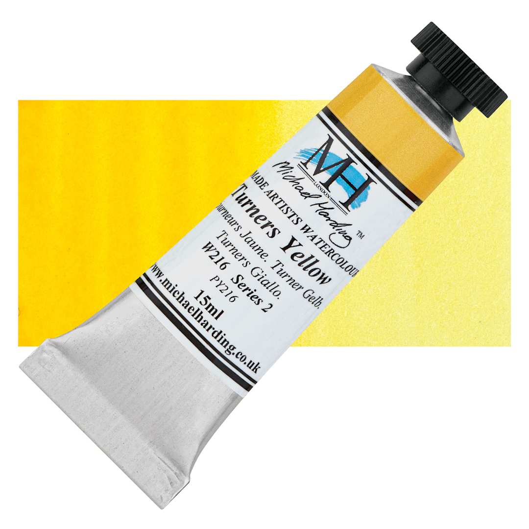 Open in modal - Michael Harding Artists Watercolor - Turners Yellow, 15 ml tube and swatch