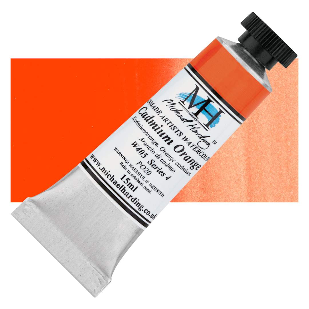 Open in modal - Michael Harding Artists Watercolor - Cadmium Orange, 15 ml tube and swatch