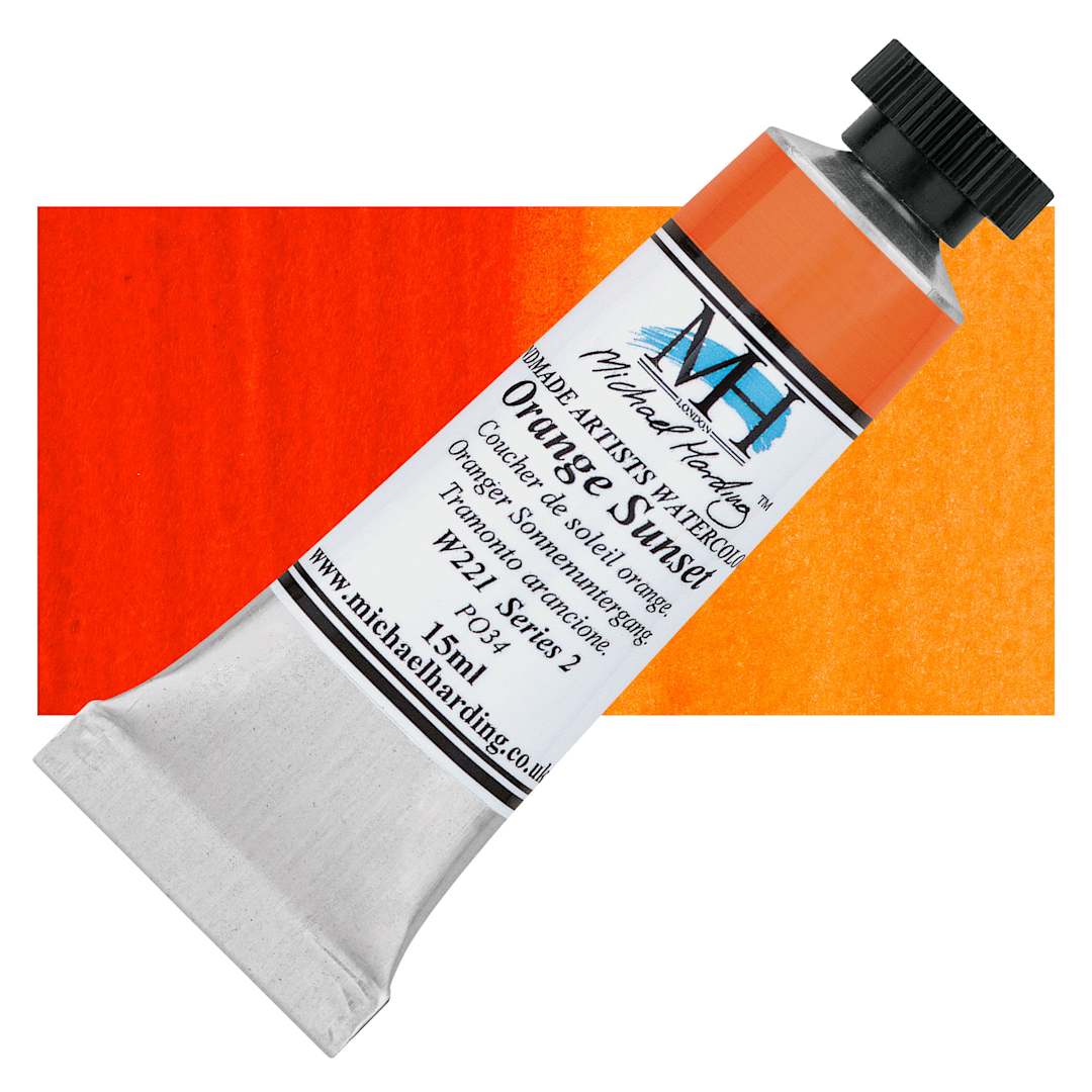 Open in modal - Michael Harding Artists Watercolor - Orange Sunset, 15 ml tube and swatch
