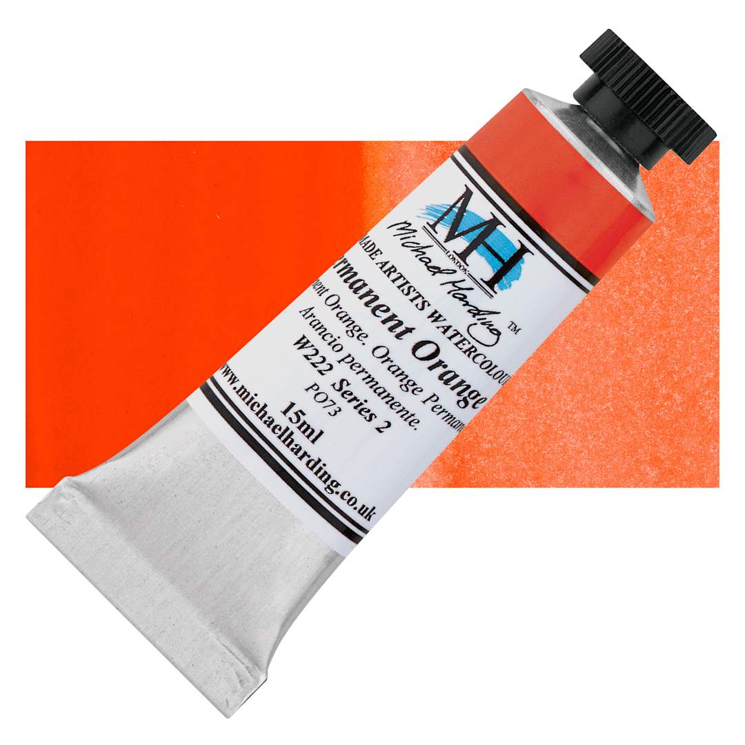 Open in modal - Michael Harding Artists Watercolor - Permanent Orange, 15 ml tube and swatch