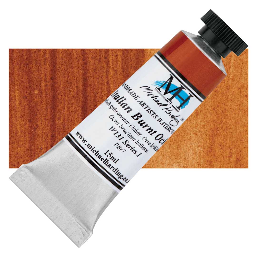 Open in modal - Michael Harding Artists Watercolor - Italian Burnt Ochre, 15 ml tube and swatch