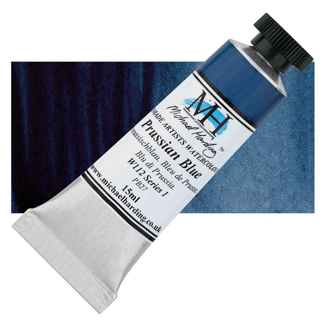 Open in modal - Michael Harding Artists Watercolor - Prussian Blue, 15 ml tube and swatch
