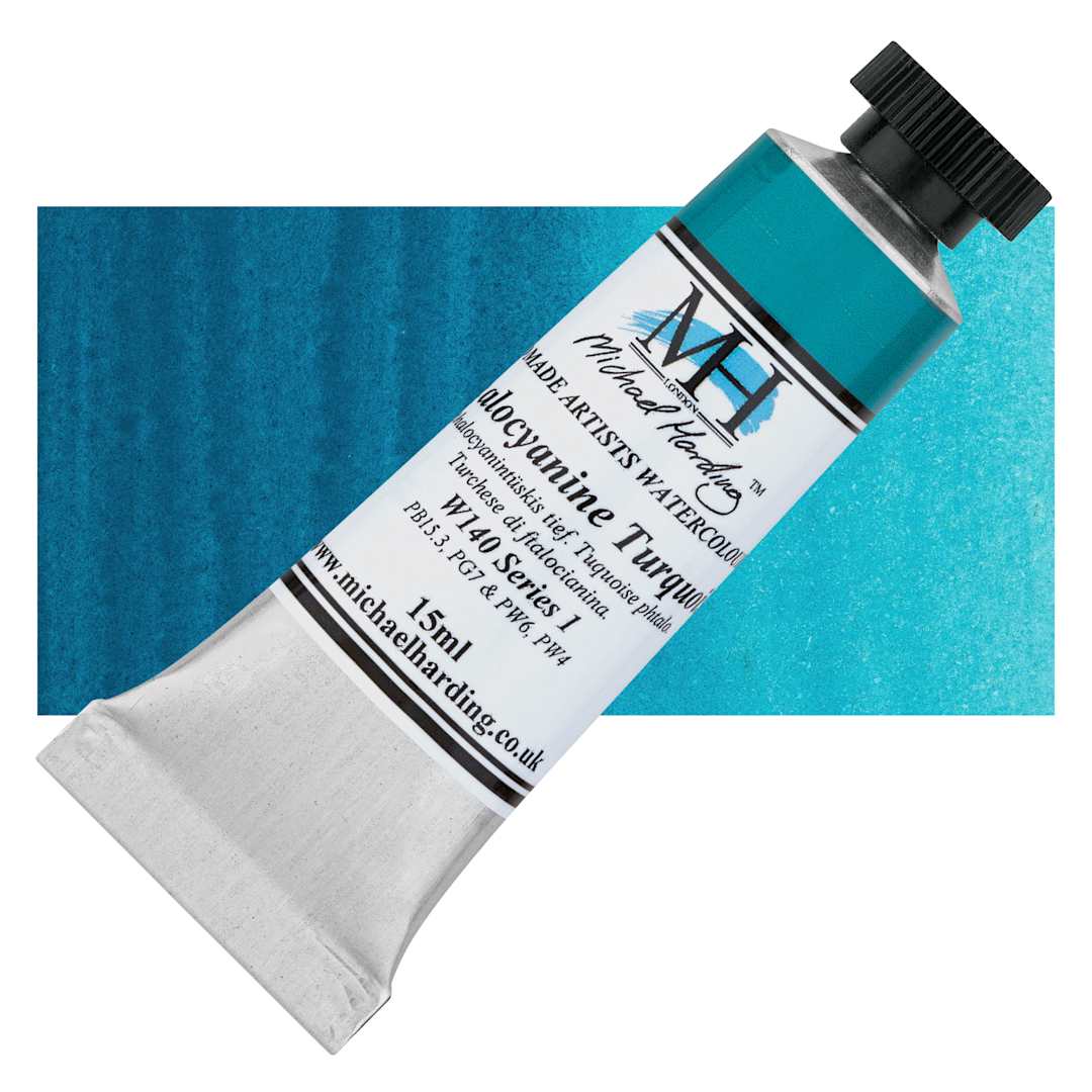 Open in modal - Michael Harding Artists Watercolor - Phthalocyanine Turquoise, 15 ml tube and swatch