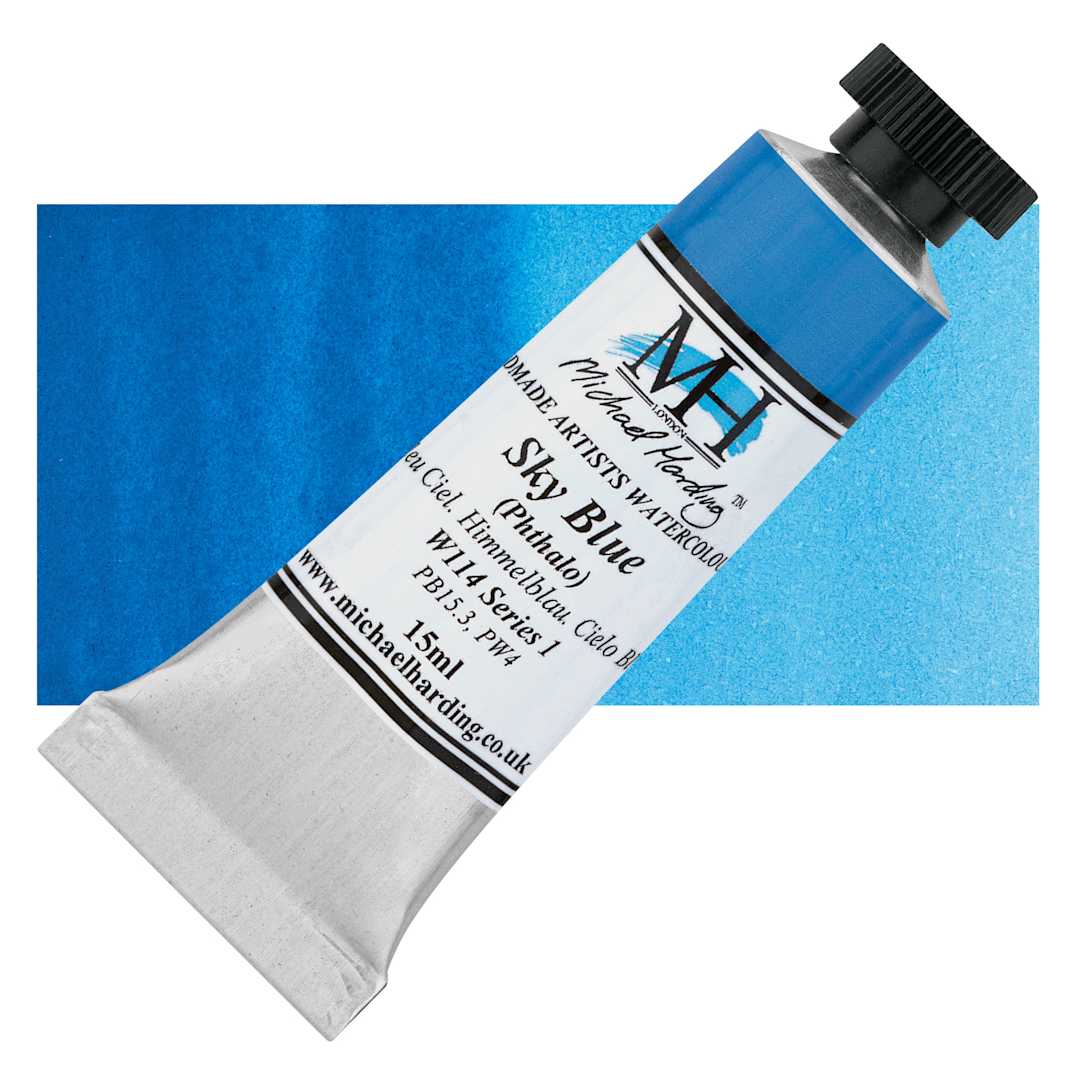 Open in modal - Michael Harding Artists Watercolor - Sky Blue (Phthalo), 15 ml tube and swatch