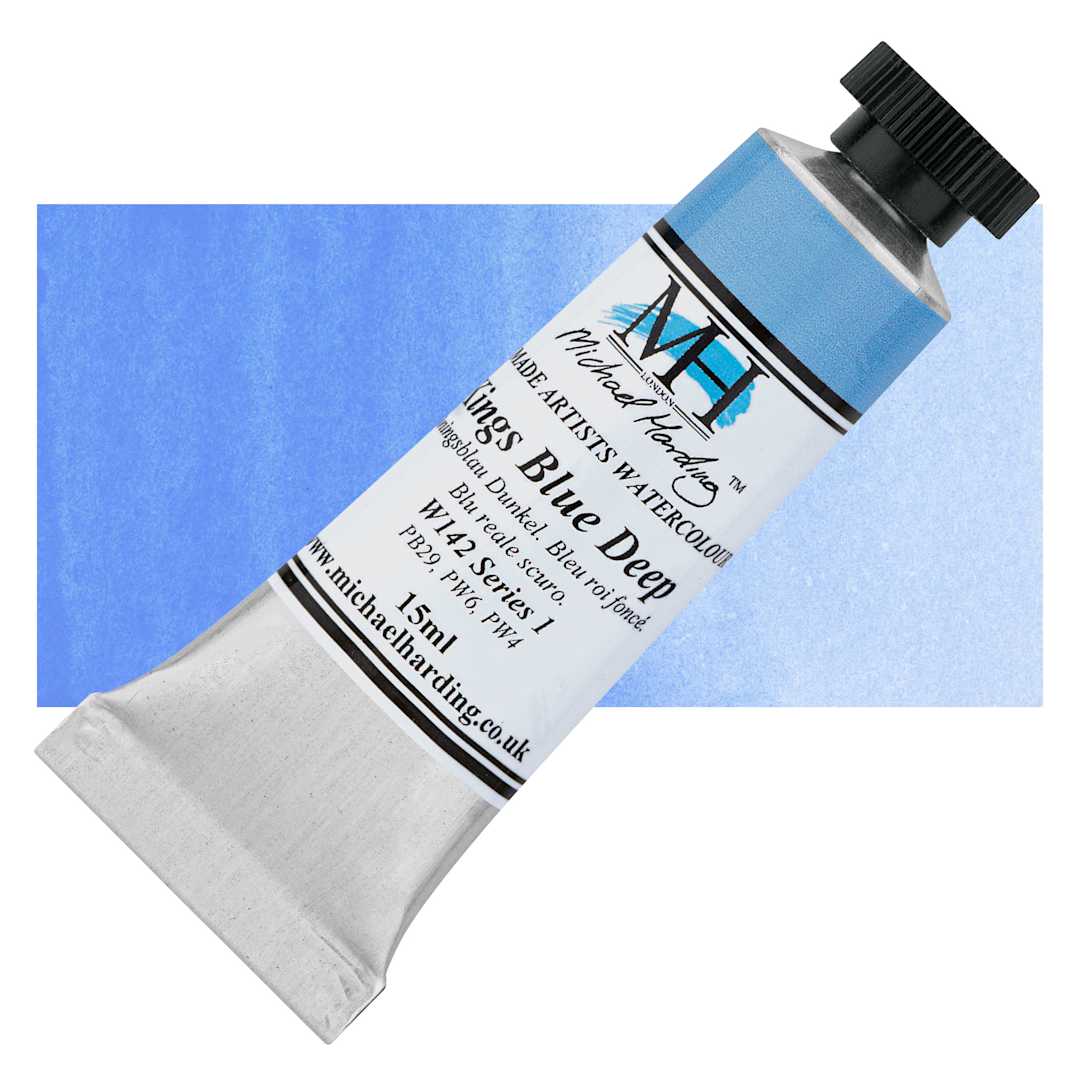 Open in modal - Michael Harding Artists Watercolor - Kings Blue Deep, 15 ml tube and swatch