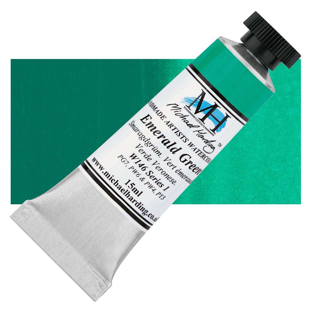 Open in modal - Michael Harding Artists Watercolor - Emerald Green, 15 ml tube and swatch