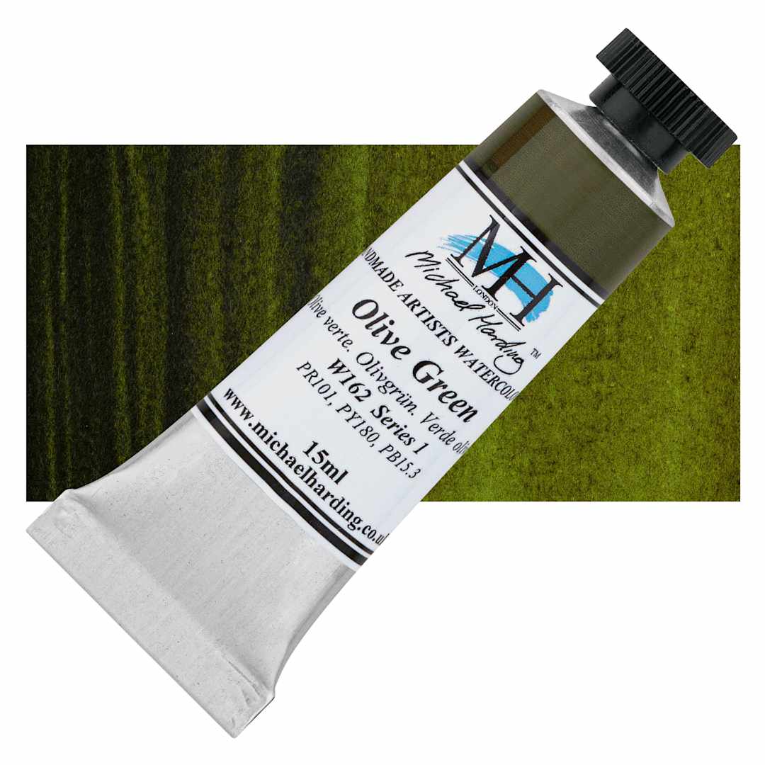 Open in modal - Michael Harding Artists Watercolor - Olive Green, 15 ml tube and swatch