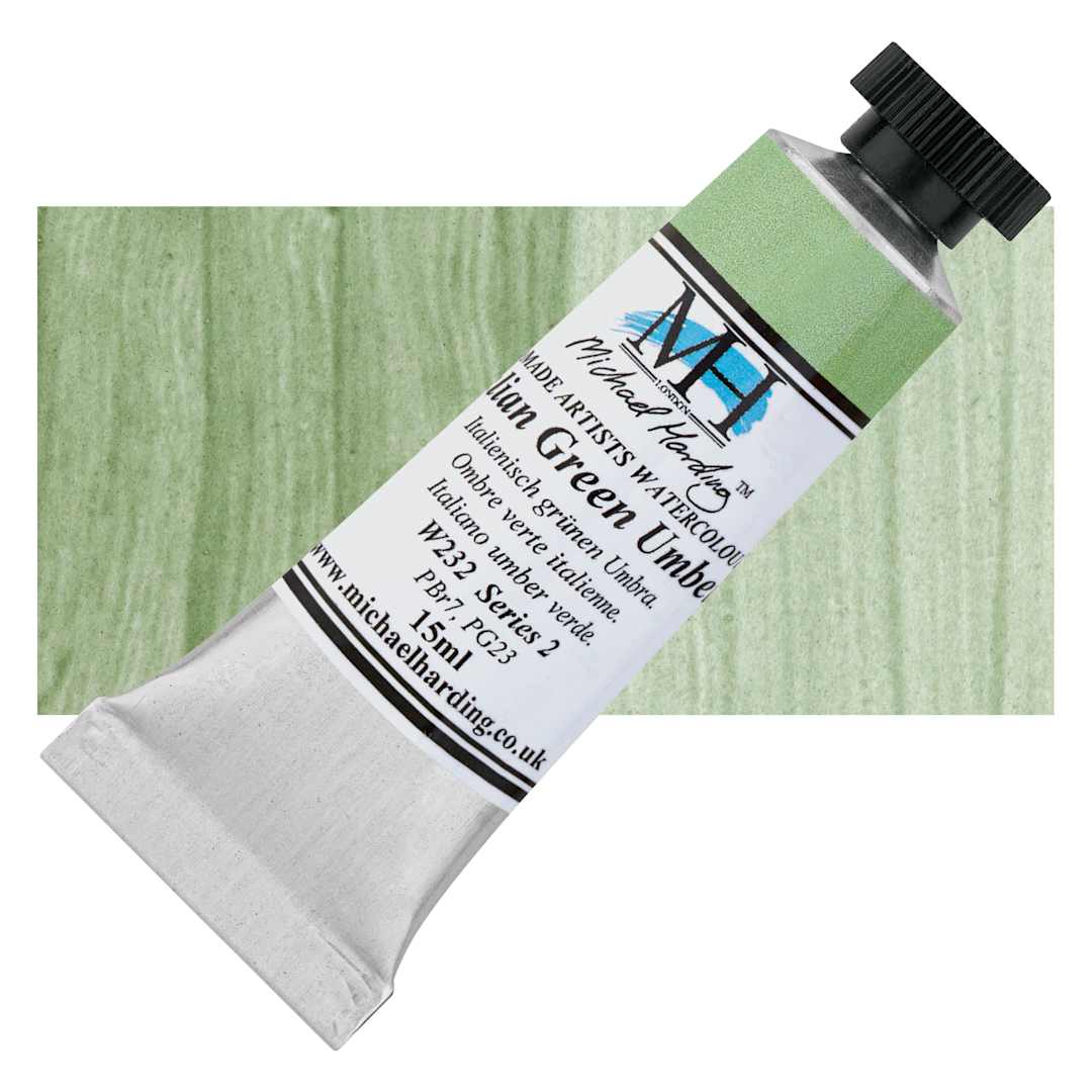 Open in modal - Michael Harding Artists Watercolor - Italian Green Umber, 15 ml tube and swatch