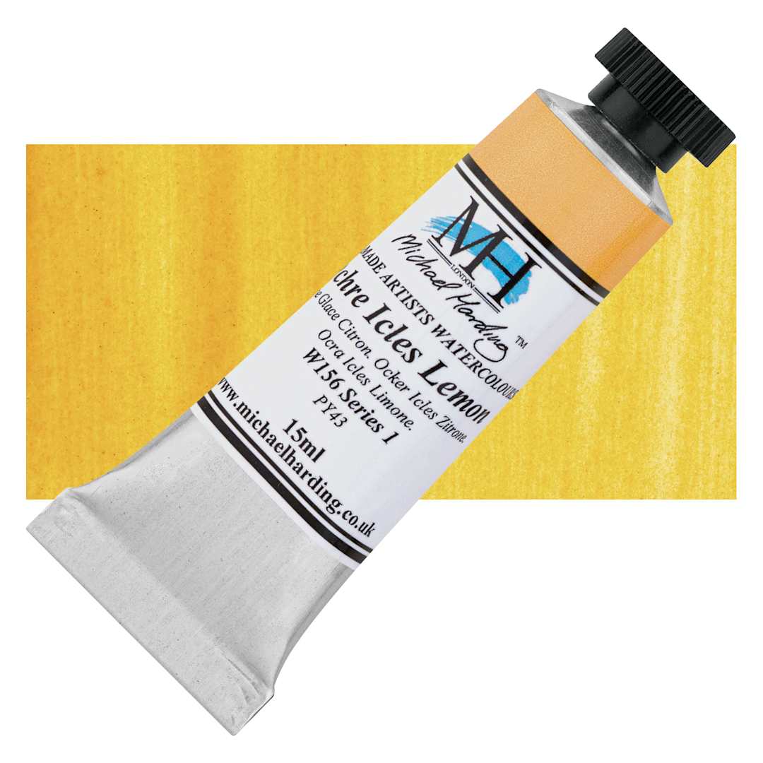 Open in modal - Michael Harding Artists Watercolor - Ochre Icles Lemon, 15 ml tube and swatch
