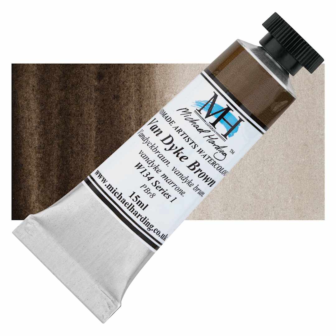 Open in modal - Michael Harding Artists Watercolor - Van Dyke Brown, 15 ml tube and swatch