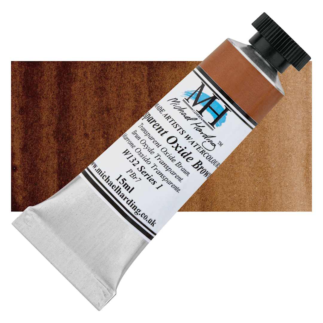 Open in modal - Michael Harding Artists Watercolor - Transparent Oxide Brown, 15 ml tube and swatch