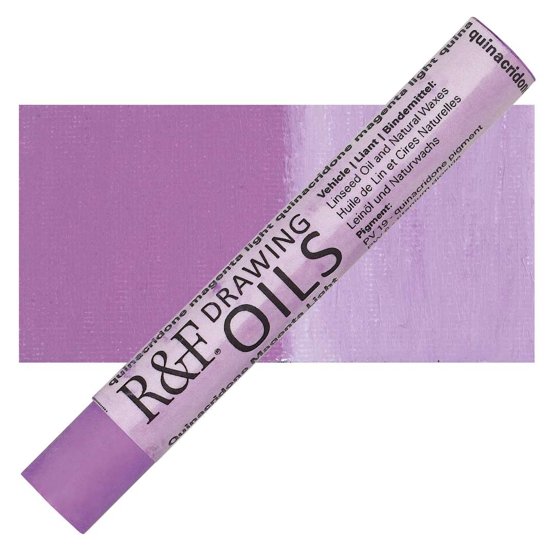 Open in modal - R&F Drawing Oil Stick - Quinacridone Magenta Light, 12 ml stick and swatch
