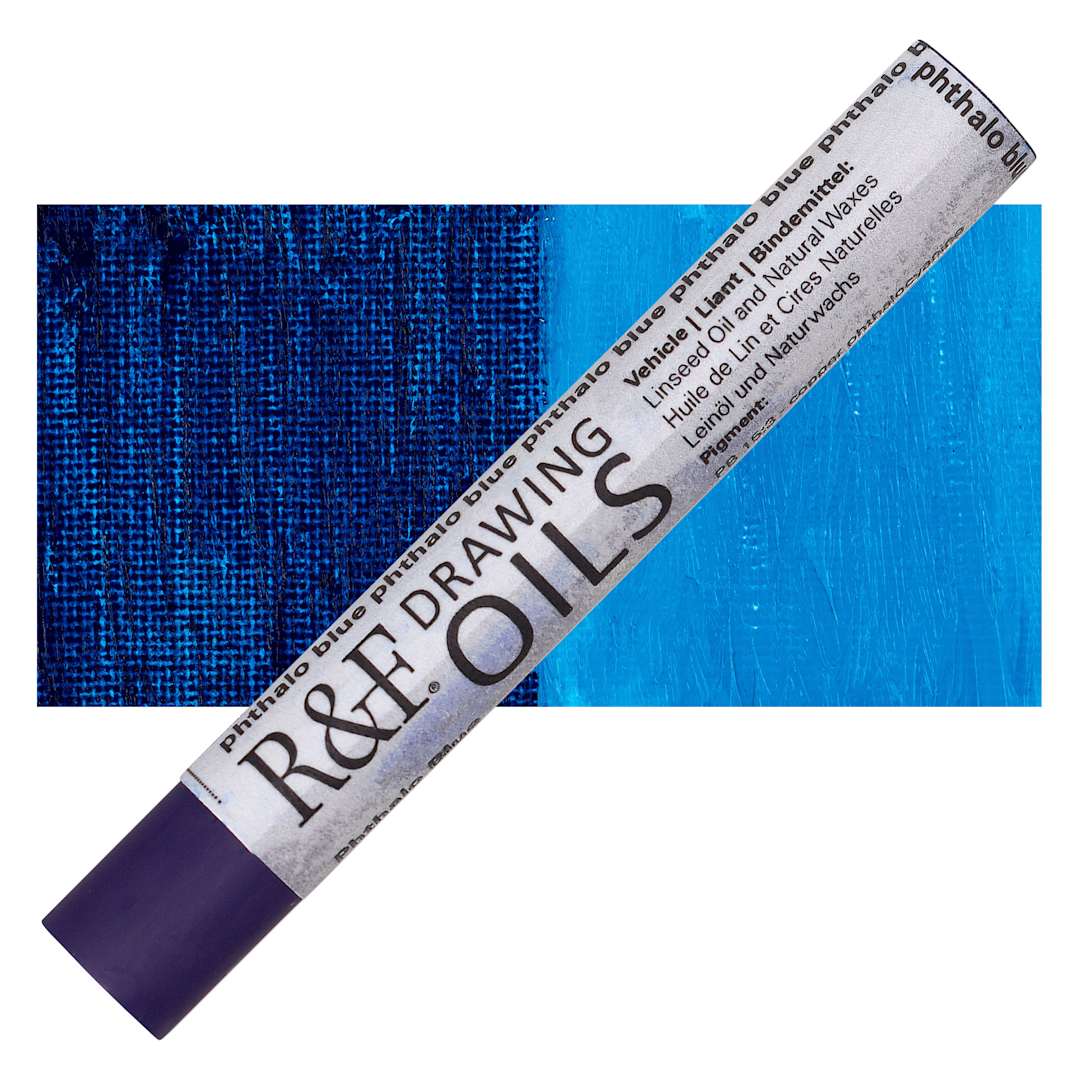 Open in modal - R&F Drawing Oil Stick - Phthalo Blue, 12 ml stick and swatch