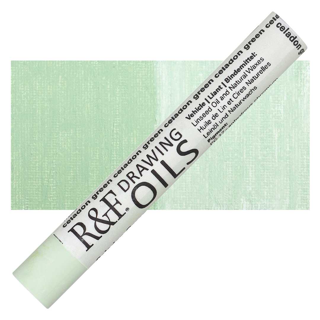 Open in modal - R&F Drawing Oil Stick - Celadon Green, 12 ml stick and swatch