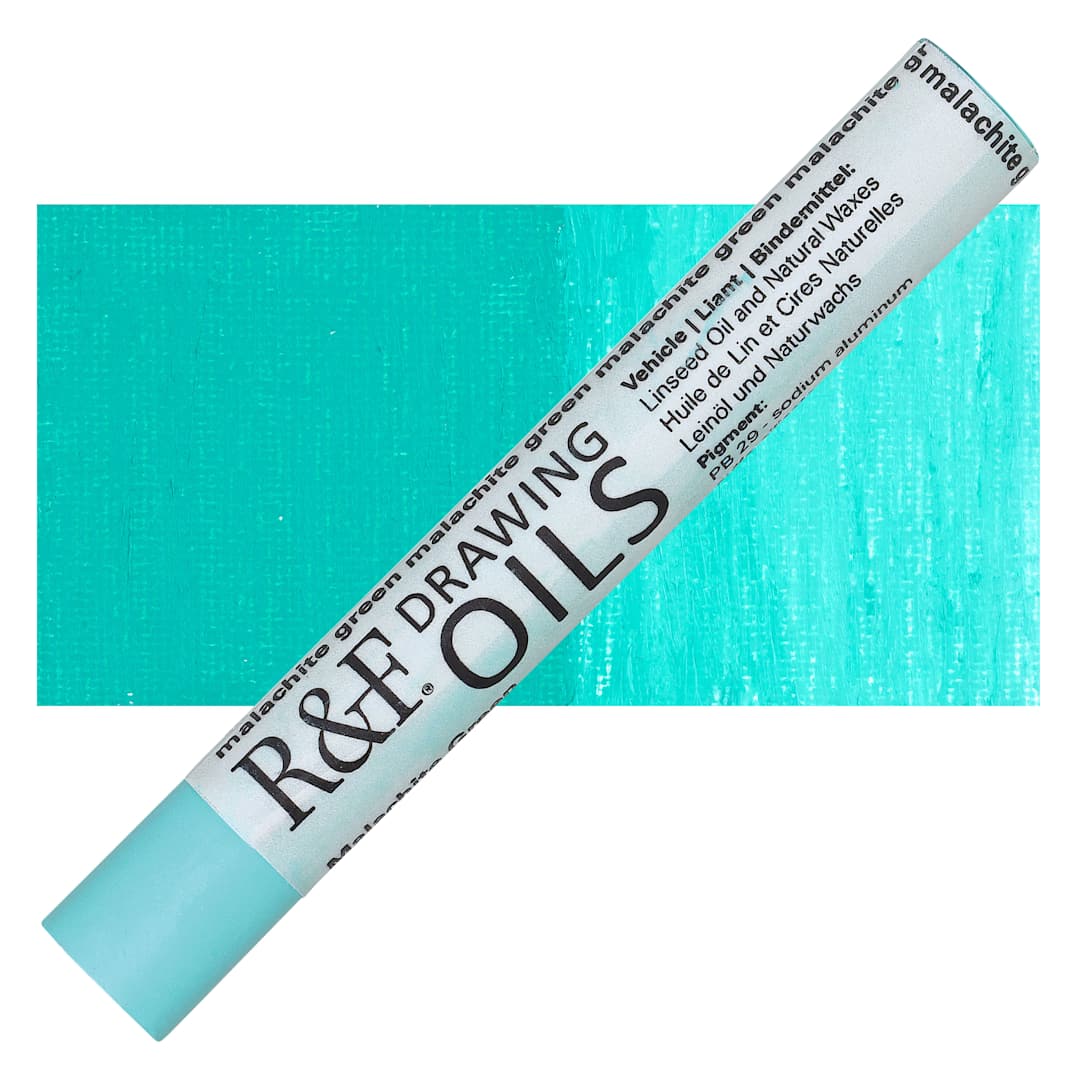 Open in modal - R&F Drawing Oil Stick - Malachite Green, 12 ml stick and swatch