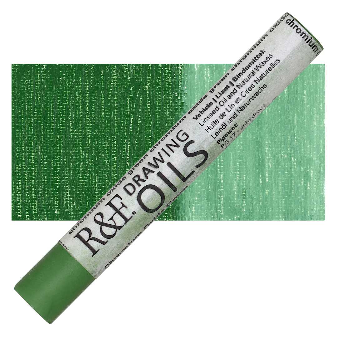 Open in modal - R&F Drawing Oil Stick - Chromium Oxide Green, 12 ml stick and swatch