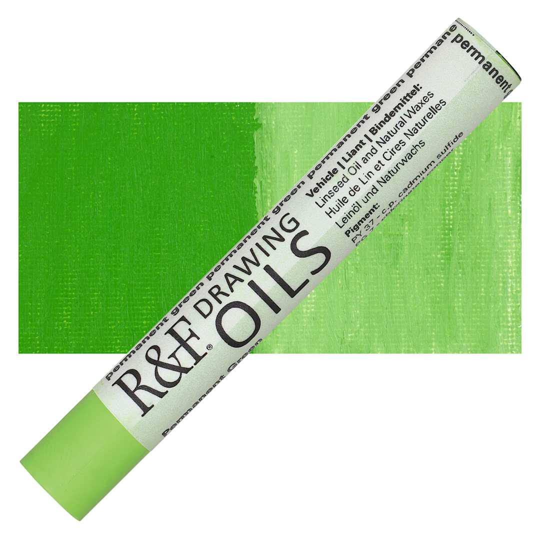 Open in modal - R&F Drawing Oil Stick - Permanent Green, 12 ml stick and swatch