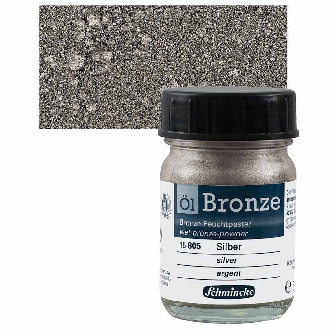 Open in modal - Schmincke Oil Bronze - Silver, 50 ml bottle and swatch