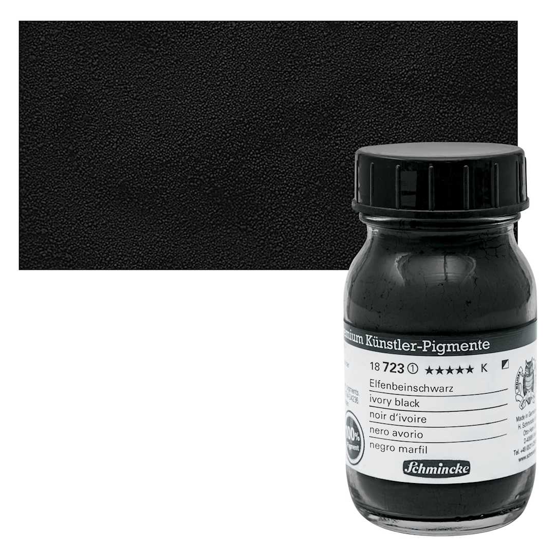 Open in modal - Schmincke Pigment - Ivory Black, 100 ml Jar and swatch