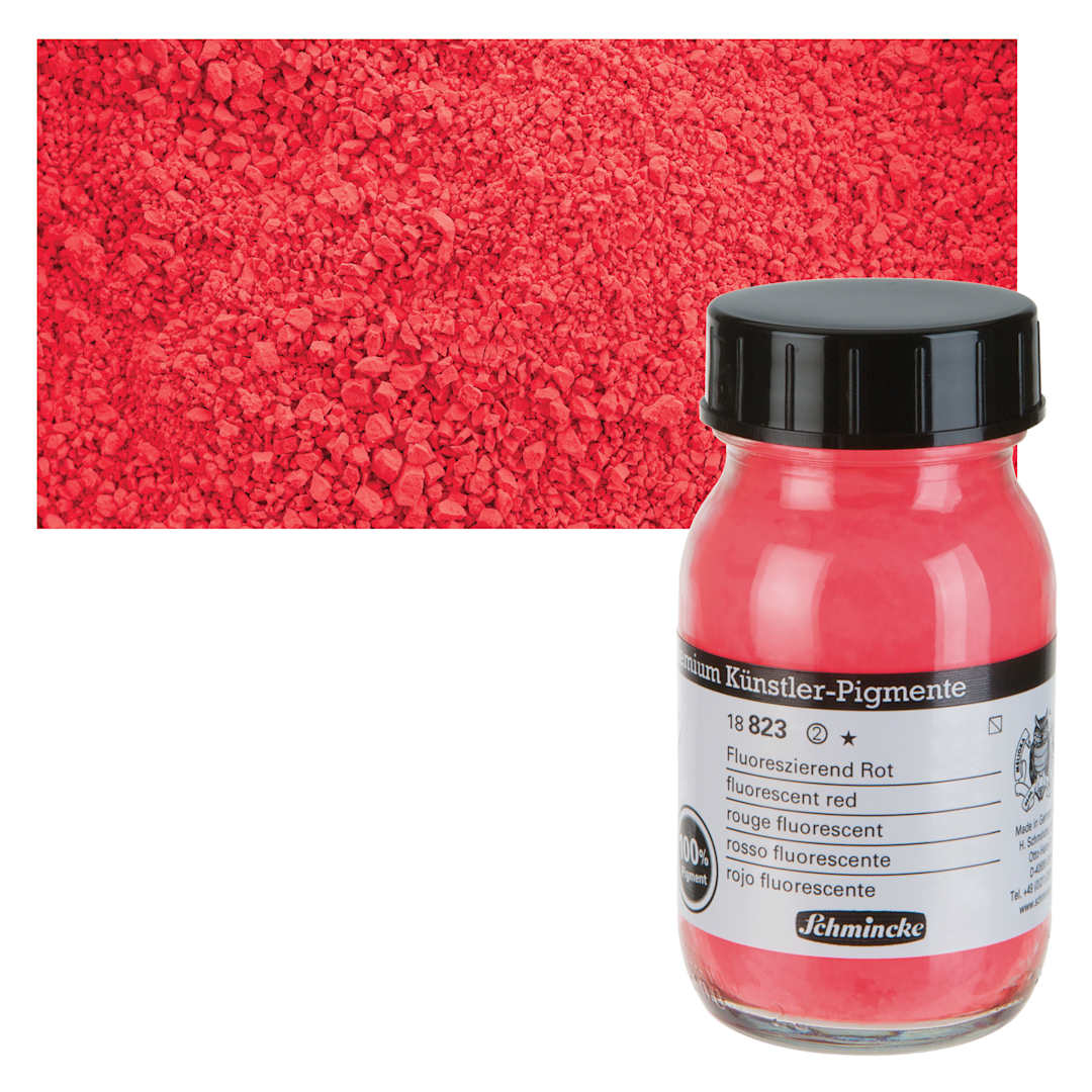 Open in modal - Schmincke Pigment - Fluorescent Red, 100 ml Jar and swatch