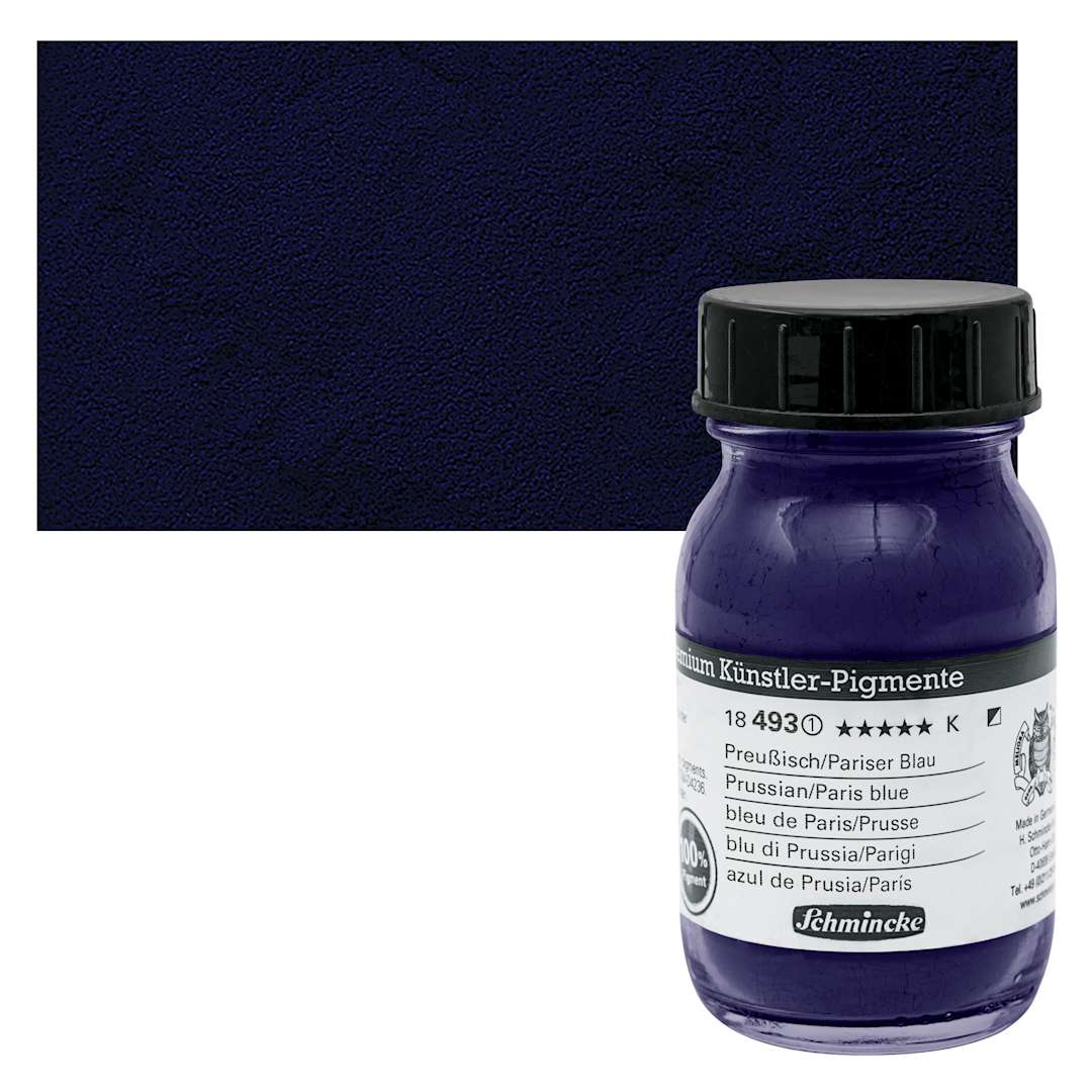 Open in modal - Schmincke Pigment - Prussian/Paris Blue, 100 ml Jar and swatch