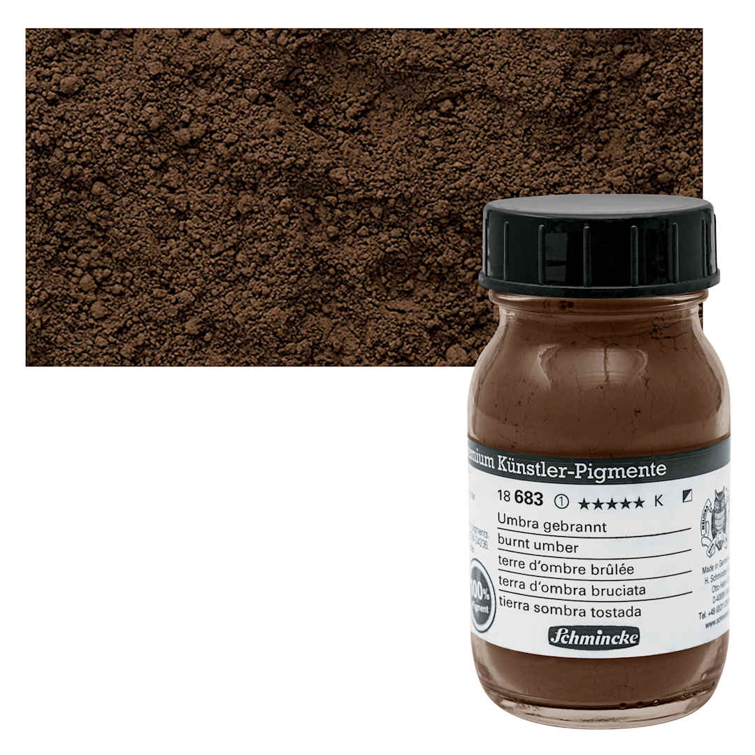 Open in modal - Schmincke Pigment - Burnt Umber, 100 ml Jar and swatch