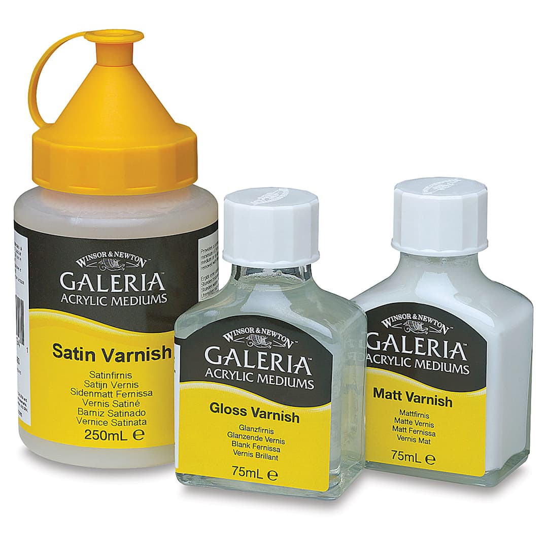 Open in modal - Winsor & Newton Galeria Acrylic Varnishes - 3 types of Acrylic Varnish shown