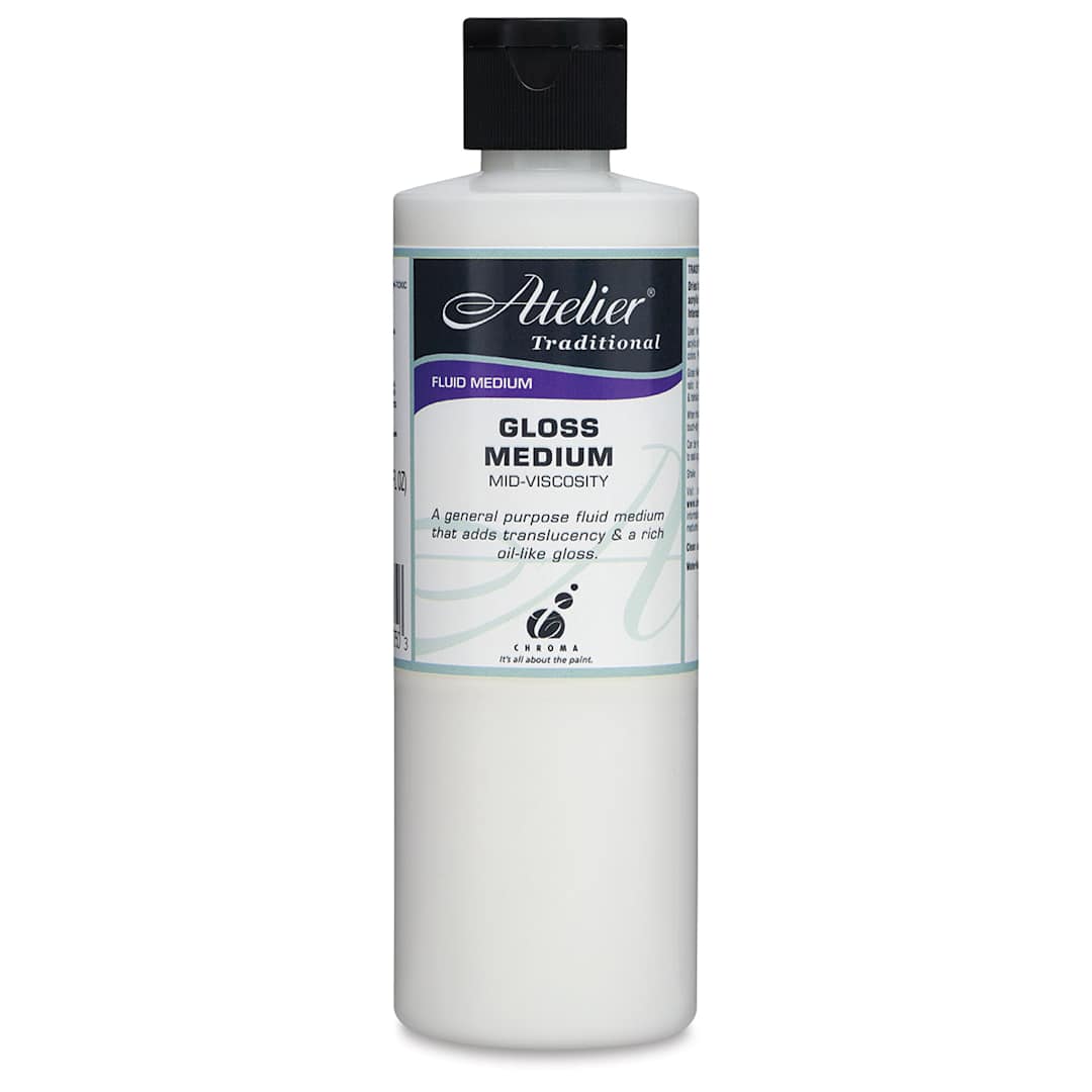 Open in modal - Chroma Atelier Traditional Mid-Viscosity Medium - Front of 250 ml Bottle of Gloss Medium