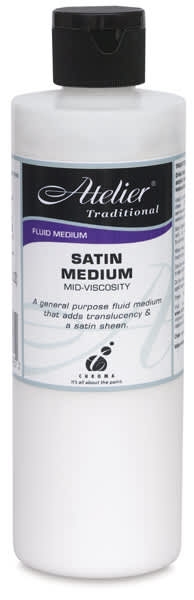 Open in modal - Chroma Atelier Traditional Mid-Viscosity Medium - Front of 250 ml Bottle of Satin Medium