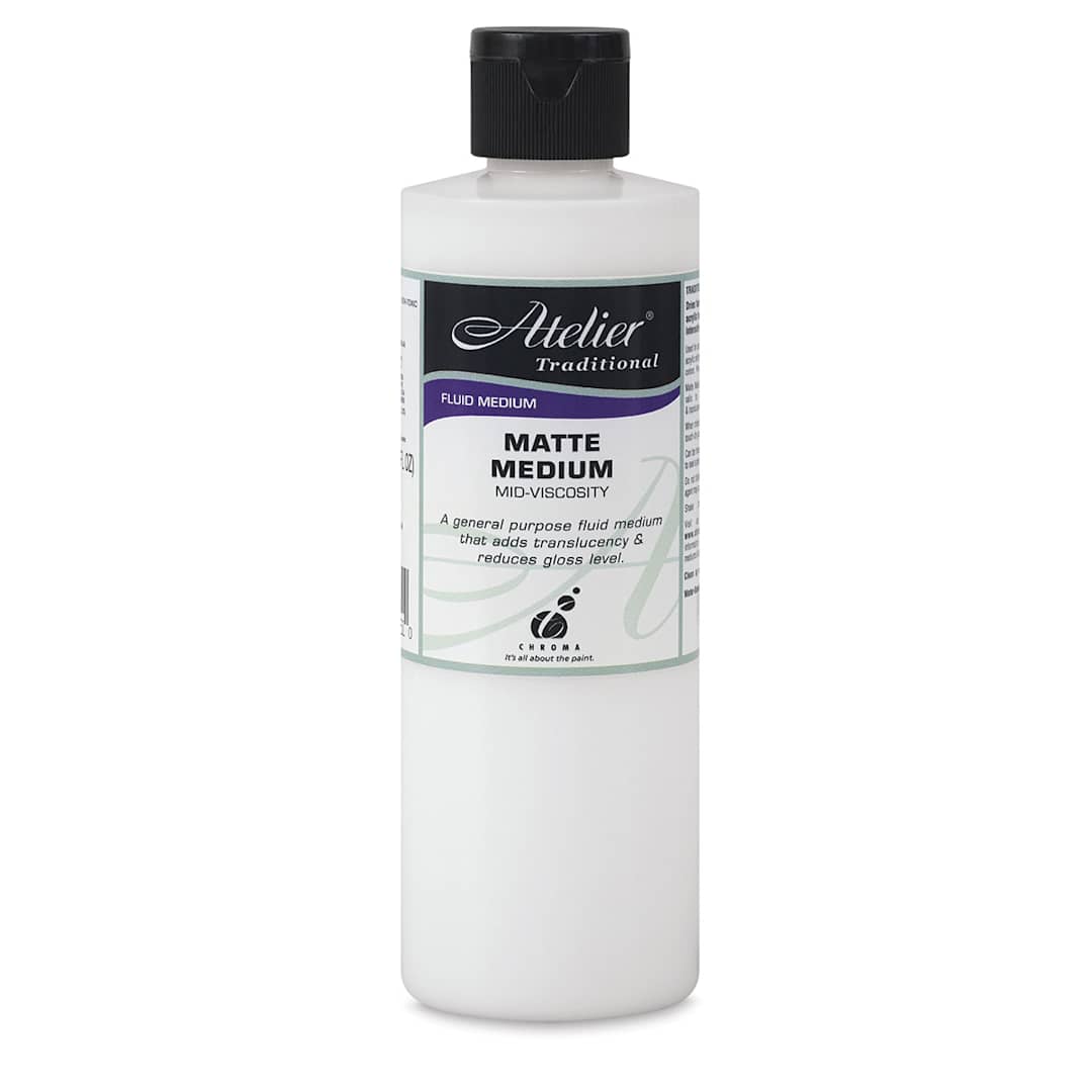 Open in modal - Chroma Atelier Traditional Mid-Viscosity Medium - Front of 250 ml Bottle of Matte Medium