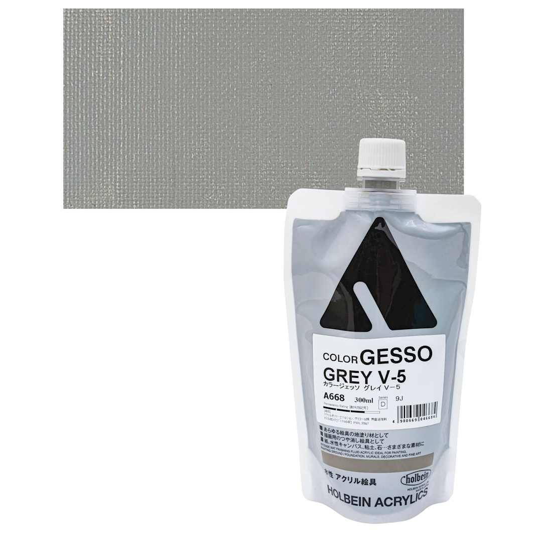 Open in modal - Holbein Acryla Gesso - Gray V-5, 300 ml pouch and swatch