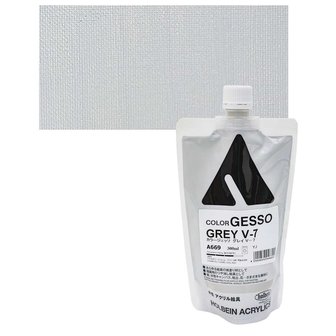 Open in modal - Holbein Acryla Gesso - Gray V-7, 300 ml pouch and swatch