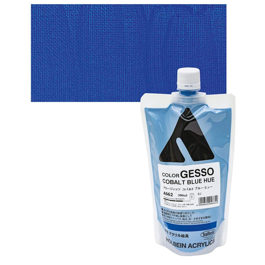 Open in modal - Holbein Acryla Gesso - Cobalt Blue Hue, 300 ml pouch and swatch
